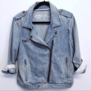 Rare Gap 1969 Moto  Denim Jacket Light Wash